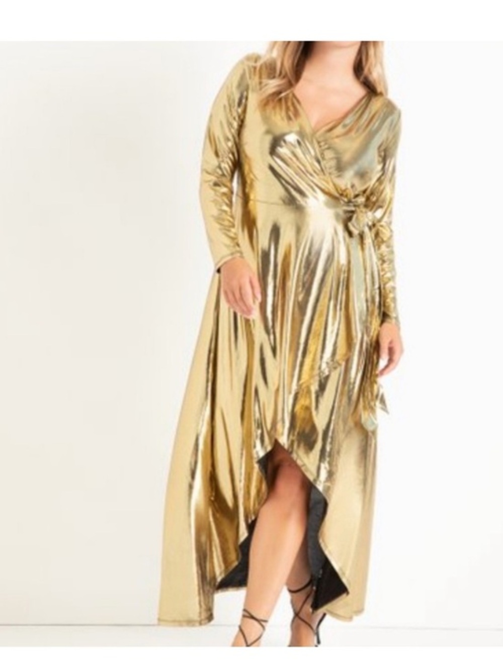Eloquii | Dresses | Eloquii Metallic Gold Maxi Wrap Dress